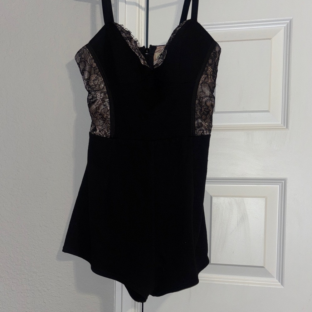 Arden B Black Lace-Panel Romper